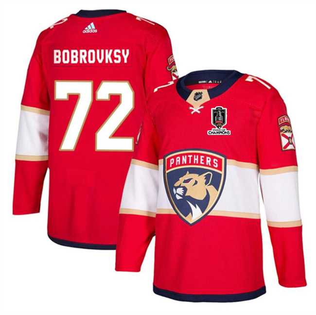 Men%27s Florida Panthers #72 Sergei Bobrovsky Red Home 2024 Stanley Cup Champions Stitched Jersey Dzhi